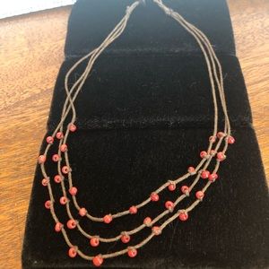 Red bead 3 strand necklace